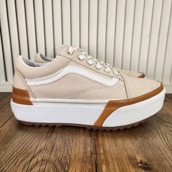 Vans Shoes - Vans Old Skool Stacked Platform Womens Sz 7.5 Beige White Canvas Sneakers Shoes
